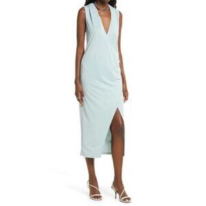 Open Edit teal tank midi dress BNWOT sz Medium faux wrap front slit